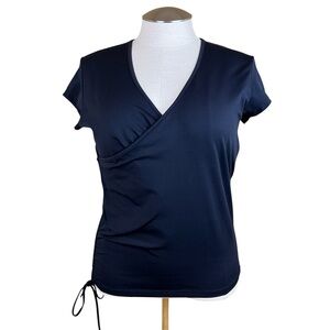 Nass Woman Size XL Nursing Top in Dark Navy with Short Sleeves & Side Rushing